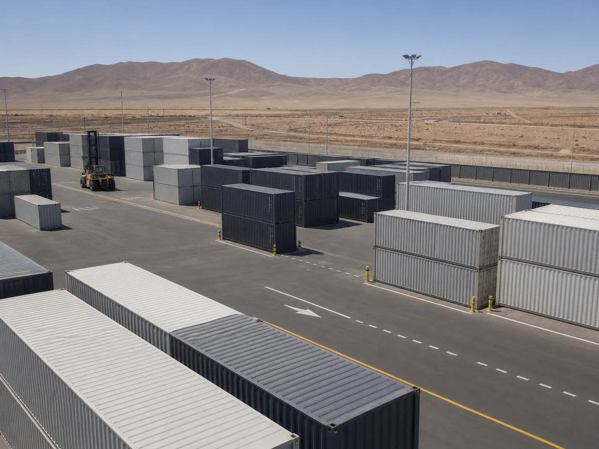 Imagen referencial de un patio industrial organizado para la permanencia de contenedores