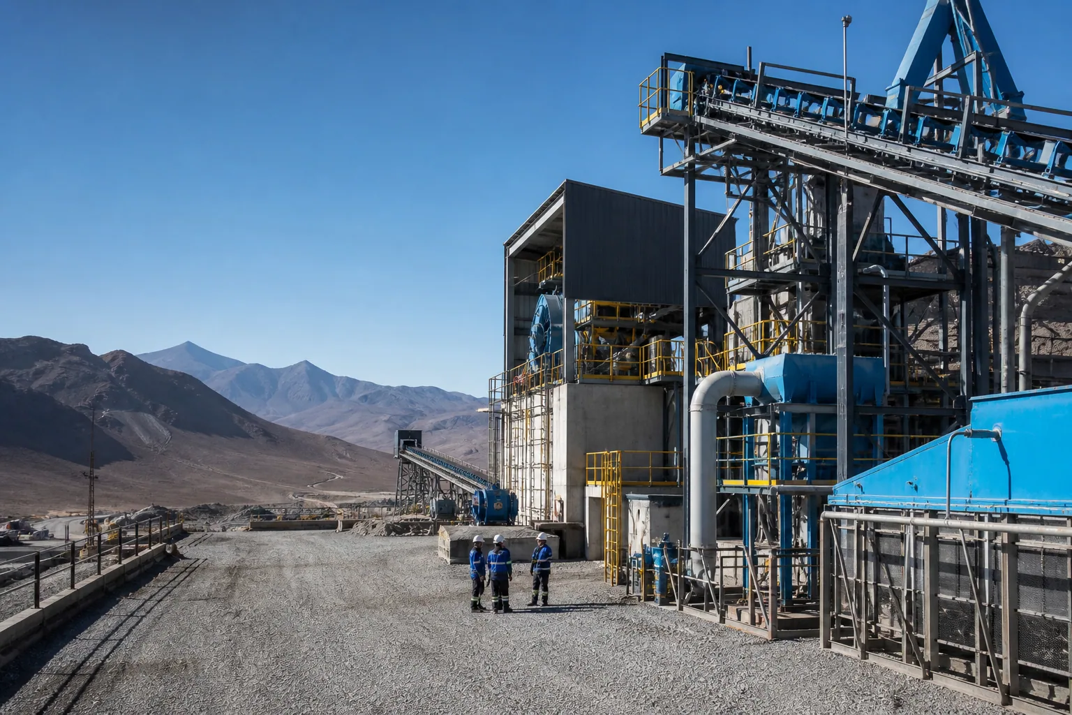 Imagen referencial de una planta de procesamiento de minerales en un entorno industrial del norte de Chile