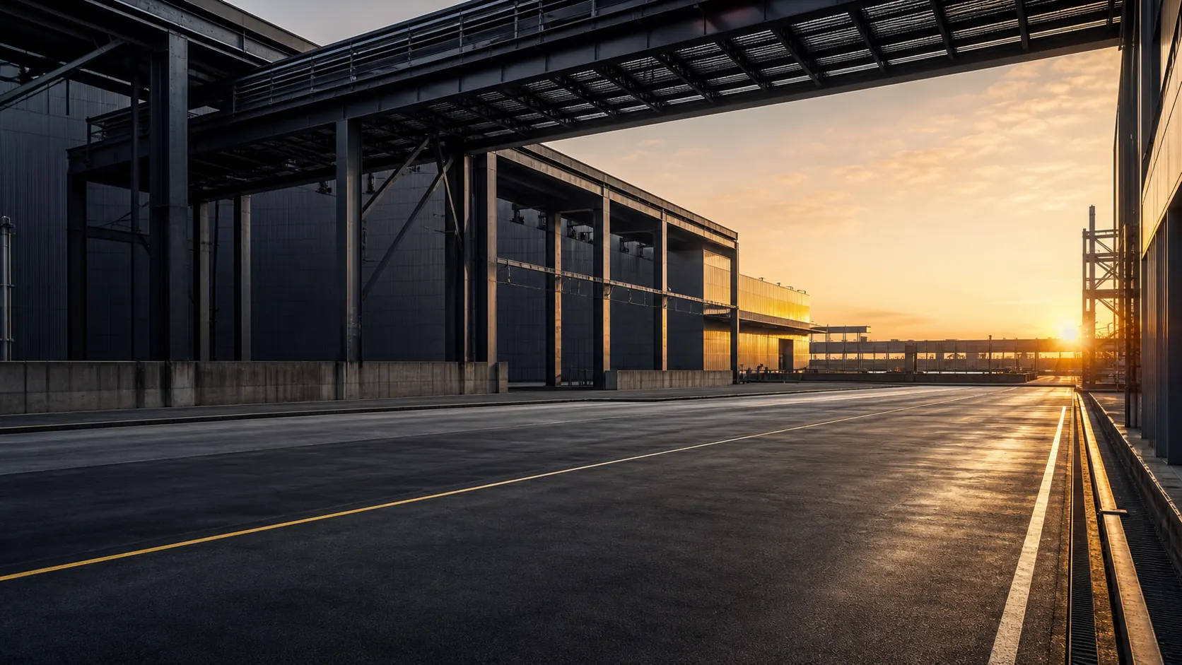 Imagen referencial de instalaciones industriales al atardecer